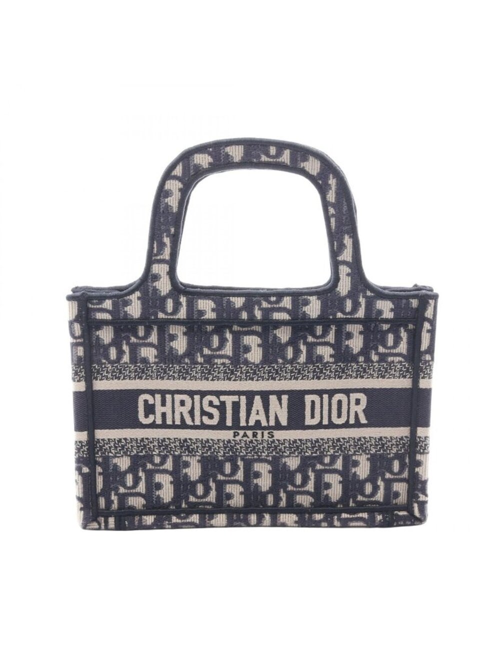 Dior Tote Bag Book Mini Embroidery Ivory Navy Canvas Oblique